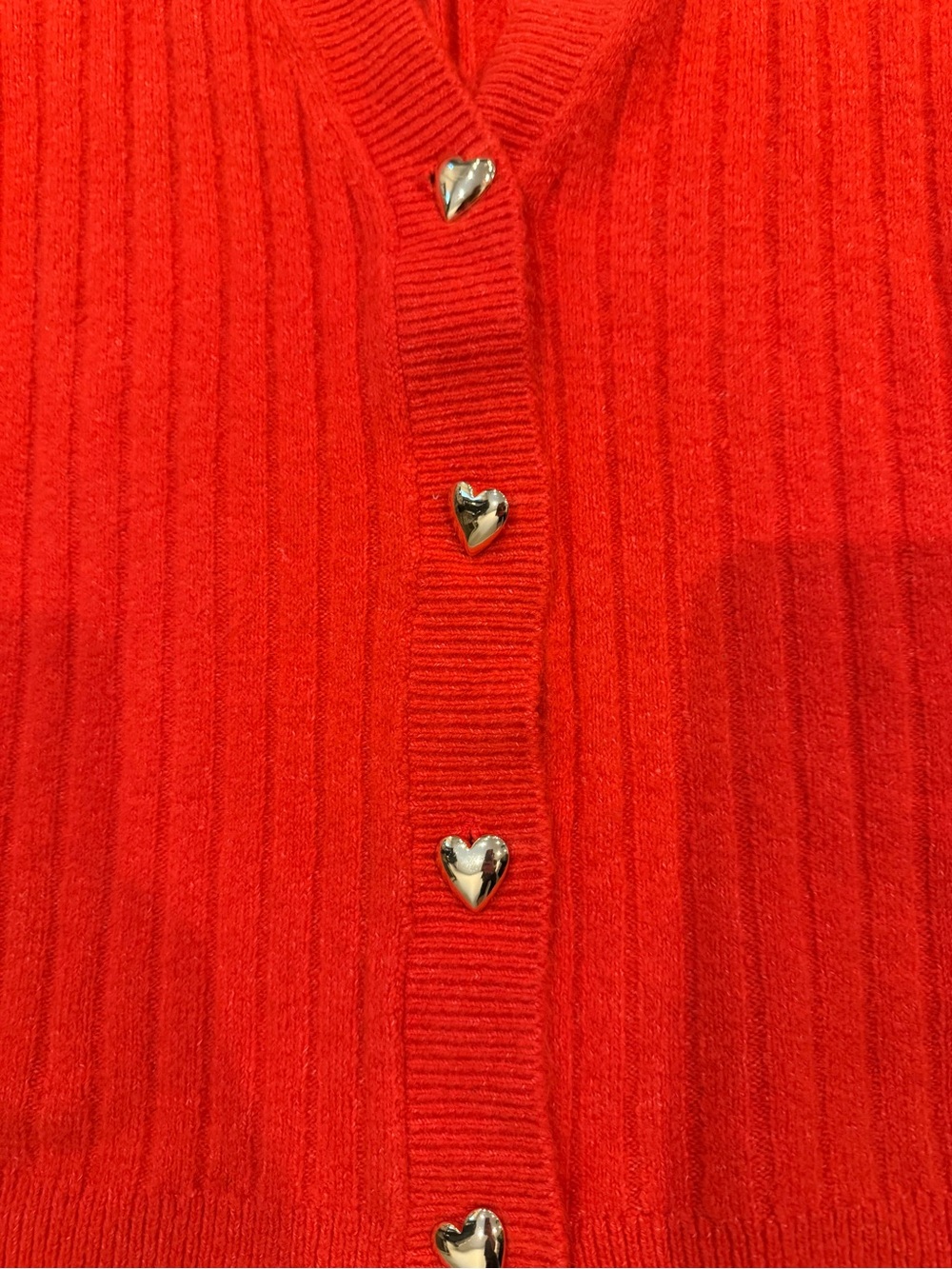 LOFT Red Ribbed V-Neck Button Cardigan Sweater - Picture 2 of 5
